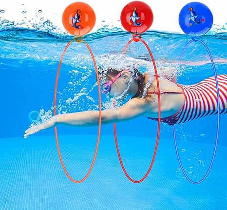 3PCS Pool Toys Games Set-3 Diving Through Swim Rings Buoys + Pump For Kids