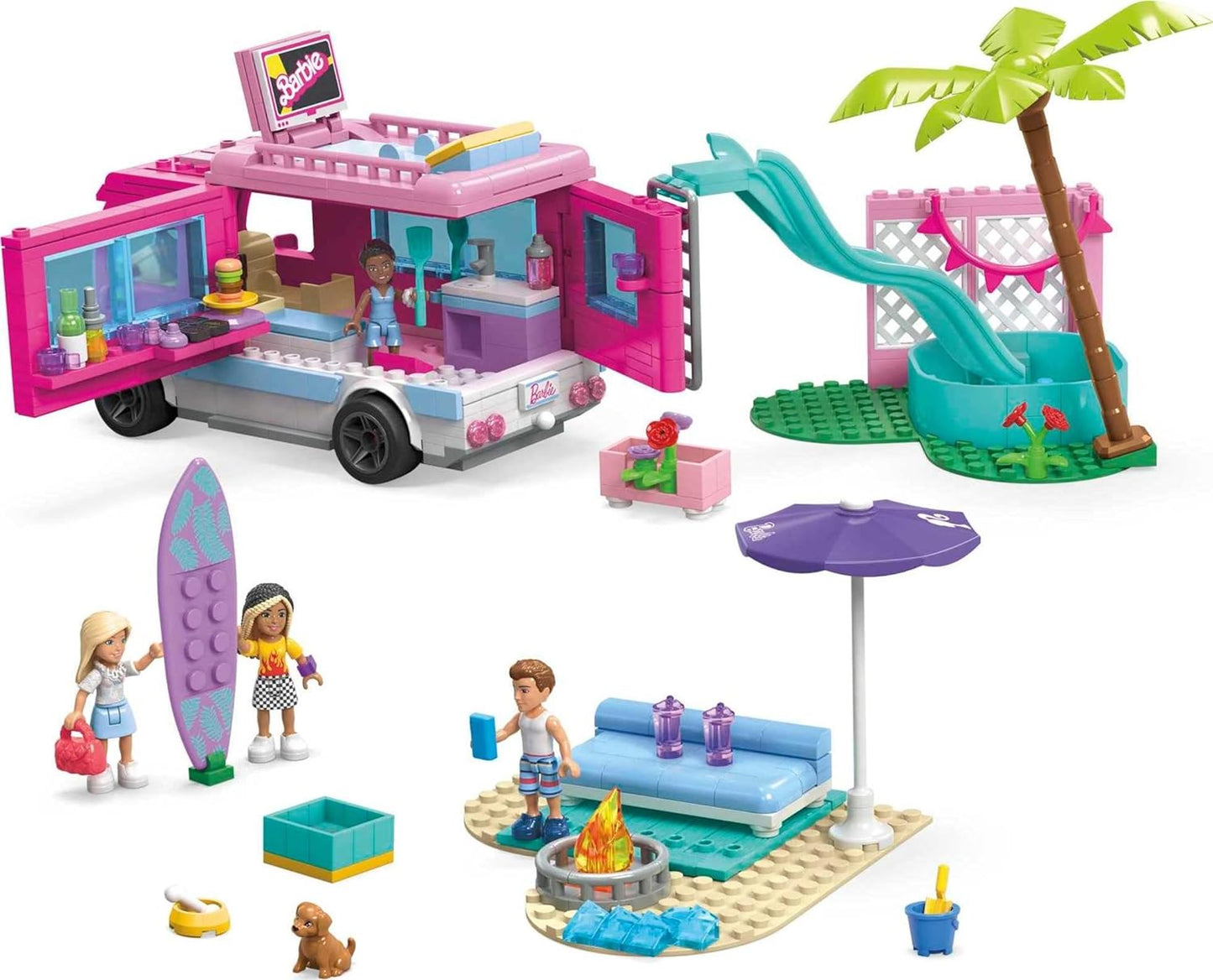 Mega Barbie Car Building Toys Playset, Dream Camper Adventure with 580 Pieces