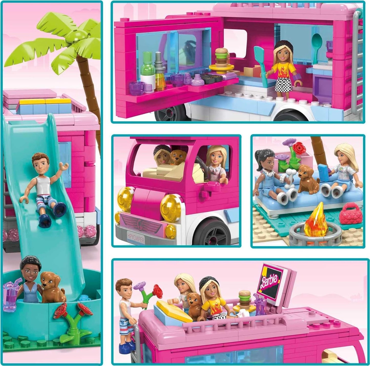 Mega Barbie Car Building Toys Playset, Dream Camper Adventure with 580 Pieces