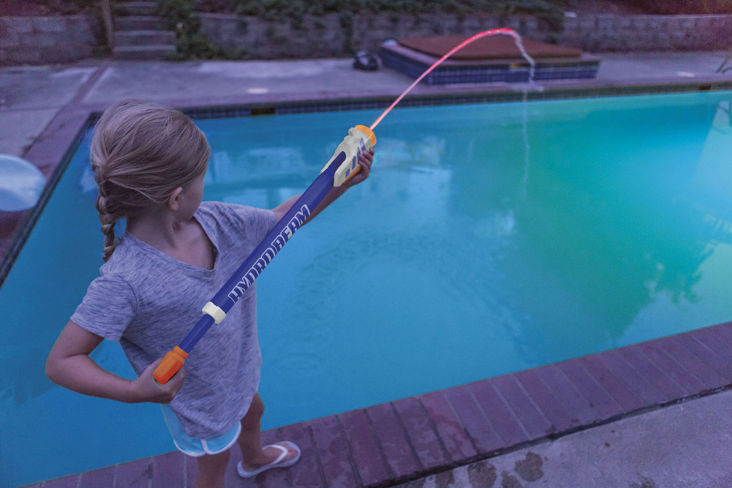 Hydro Beam Water Launcher blue, orange, and white LED light-up action