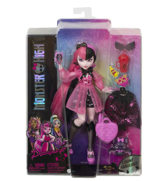 Monster High Draculaura Fashion Doll with Pink Black Hair, Accessories & Pet Bat