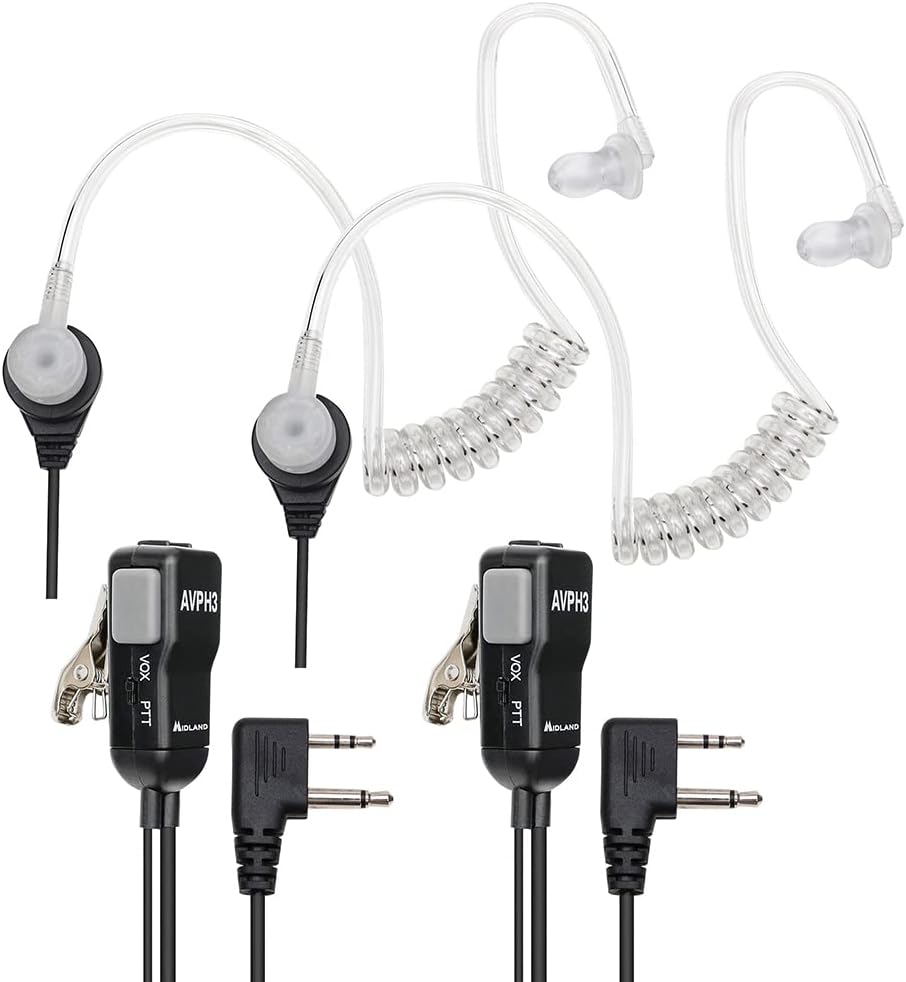 OEM Midland Transparent Security Headsets with PTT/VOX – Pair Black New