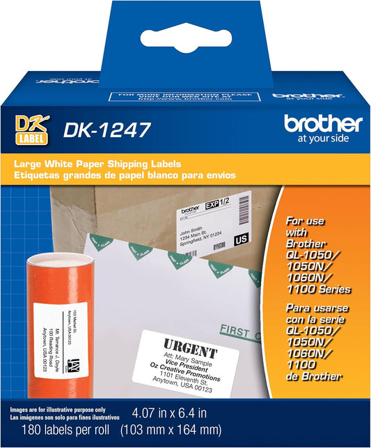 Brother Genuine DK-1247 Shipping Labels – 180 Labels per Roll 4.07” x 6.4”