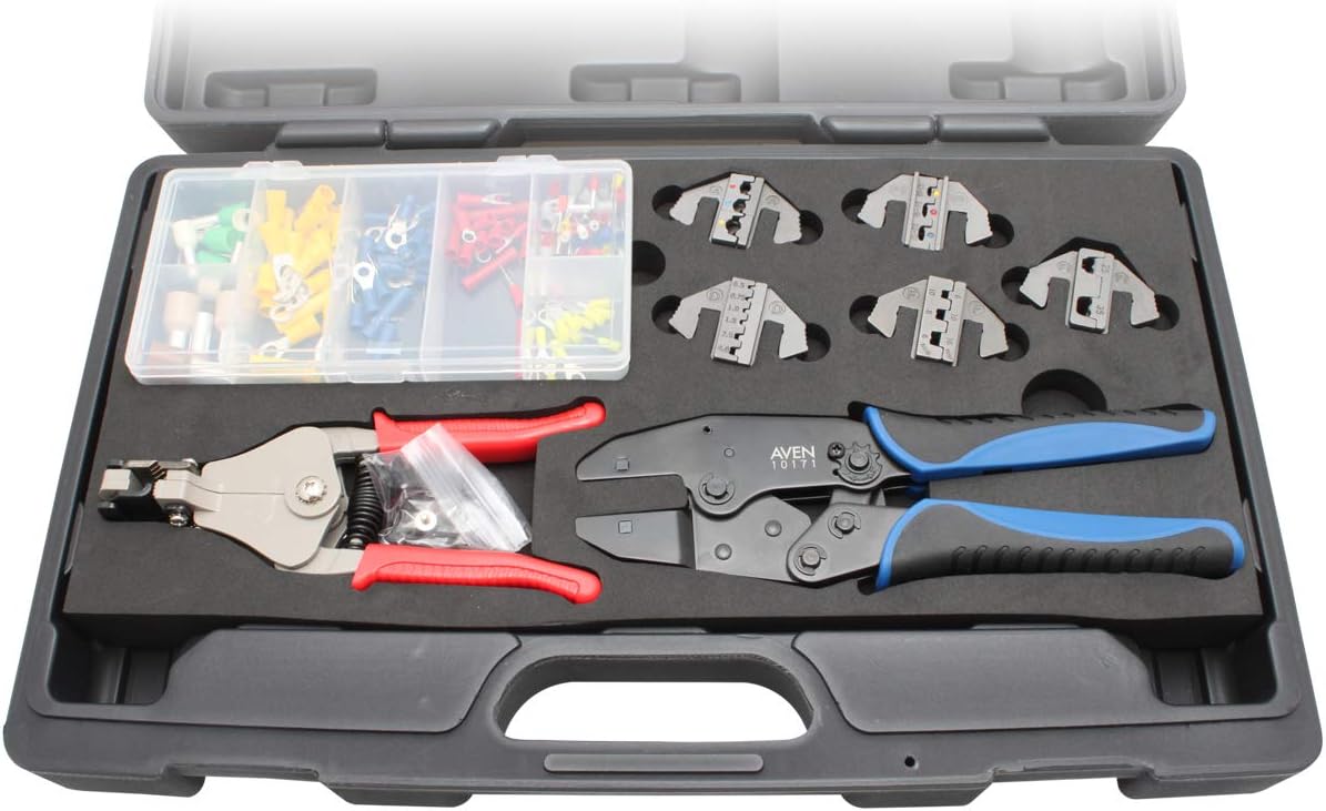 Del Crimping Tools Kit with Frame, 5 Dies Wire Stripper and 148pc Connector Set